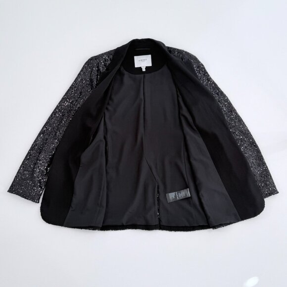 LK Bennett London Black Sequin Open Front Jacket with Satin Collar - Picture 2 of 9